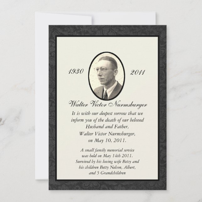 Traditional Death Announcement Card (Front)