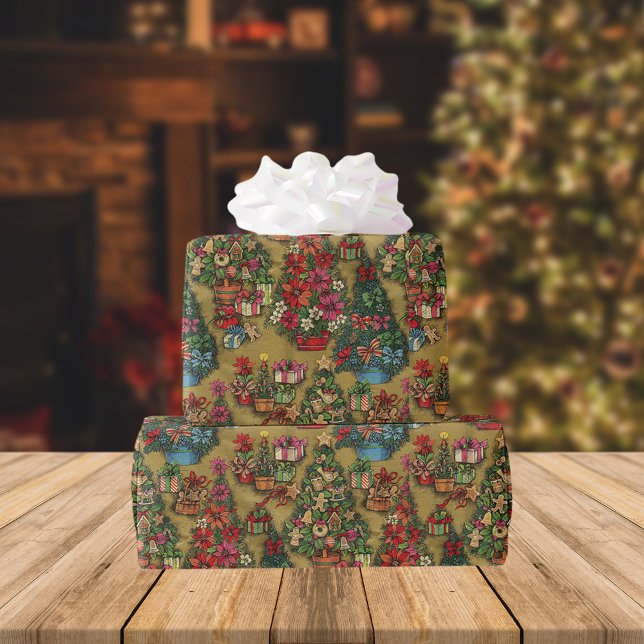 Traditional Decorated Christmas Trees Pattern Wrapping Paper (Creator Uploaded)