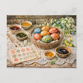Traditional Decorated Easter Eggs with Natural Dye Postcard