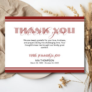 Traditional Deep Burgundy Lines Memorial Thank You Card