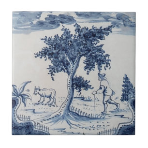 Traditional Delft Tile with Farmer and Cow-31