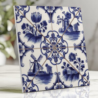 Traditional Delftware Blue Floral and Windmill
