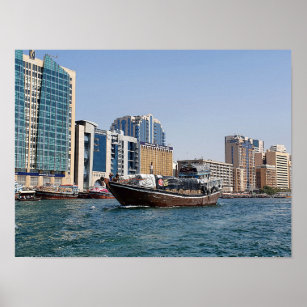Traditional dhow ferry boats on the Dubai creek Ji Poster