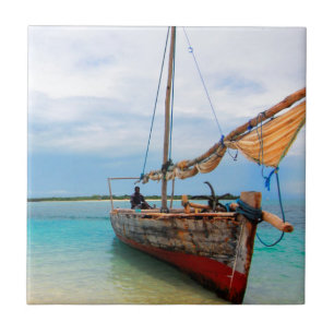 Traditional Dhow, Zanzibar, Tanzania Tile