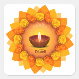Traditional Diwali Diya Marigold Festival of Light Square Sticker