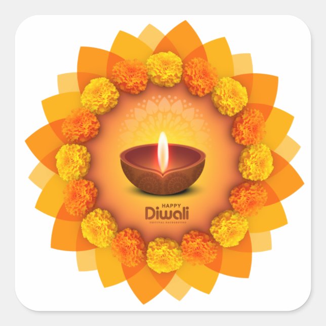 Traditional Diwali Diya Marigold Festival of Light Square Sticker (Front)