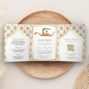Traditional Doli Indian Bride All in One Wedding Tri-Fold Invitation