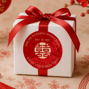 Traditional Double Happiness Wedding Anniversary Classic Round Sticker
