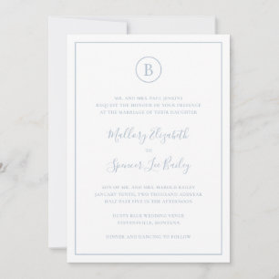 Traditional Dusty Blue Elegant All In One Wedding Invitation