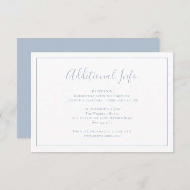 Traditional Dusty Blue Elegant Wedding Enclosure Card (Front/Back)