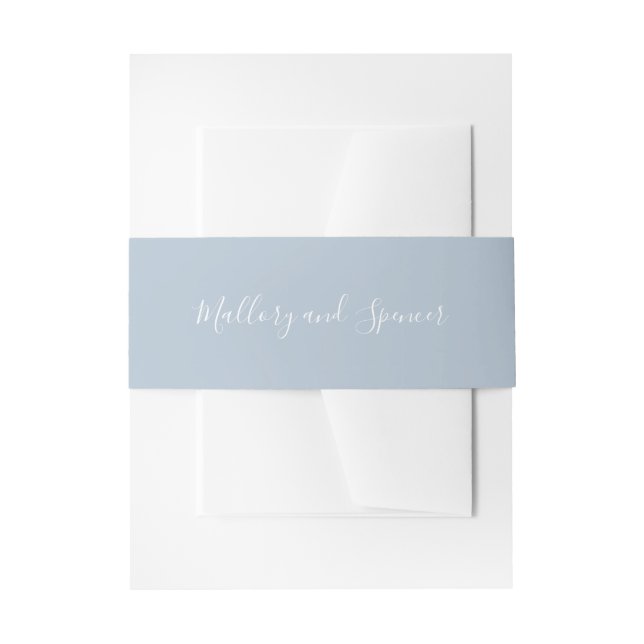 Traditional Dusty Blue Elegant Wedding Invitation Belly Band (Front Example)