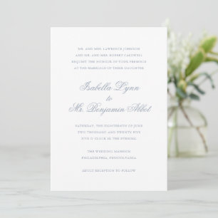 Traditional Dusty Blue Formal Elegant Wedding Invitation