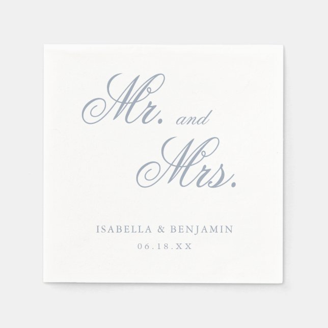 Traditional Dusty Blue Formal Elegant Wedding Napkin (Front)
