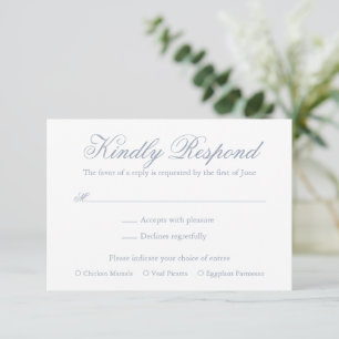 Traditional Dusty Blue Formal Elegant Wedding RSVP Card