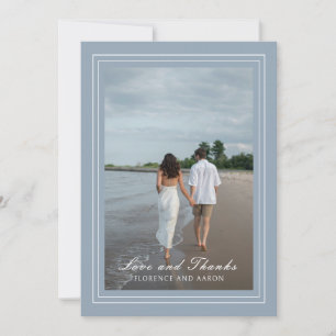 Traditional Dusty Blue Photo Timeless Wedding Thank You Card