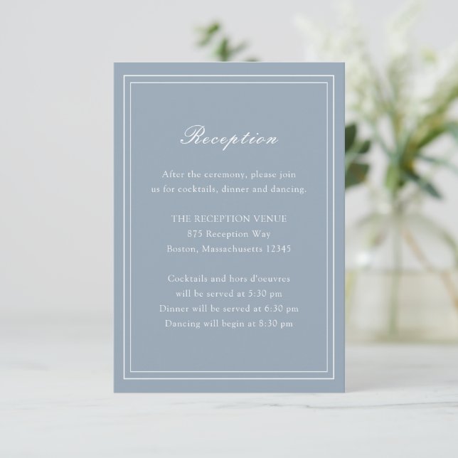 Traditional Dusty Blue Timeless Wedding Enclosure Card (Standing Front)