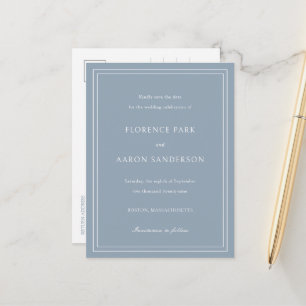 Traditional Dusty Blue Wedding Save the Date Announcement Postcard