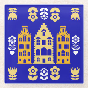 Traditional Dutch Folk Art Print Glass Coaster
