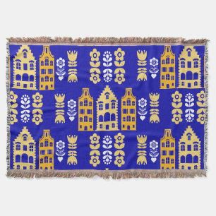 Traditional Dutch Folk Art Print Throw Blanket