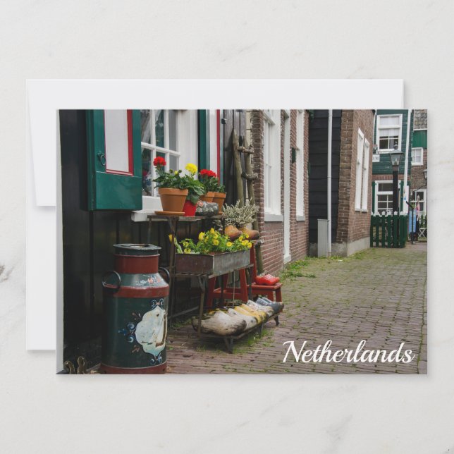 Traditional Dutch wooden shoes on street card (Front)