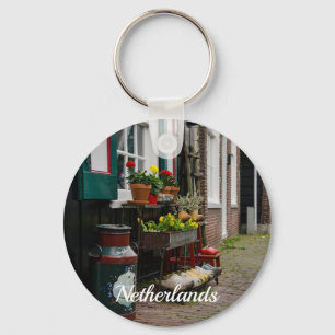 Traditional Dutch wooden shoes on street Key Ring