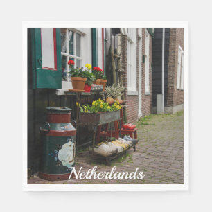 Traditional Dutch wooden shoes on street Napkin