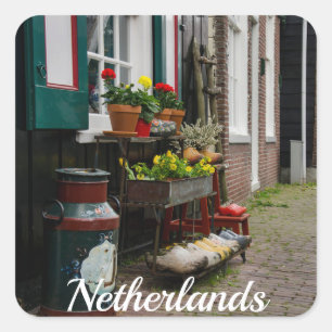 Traditional Dutch wooden shoes on street Square Sticker