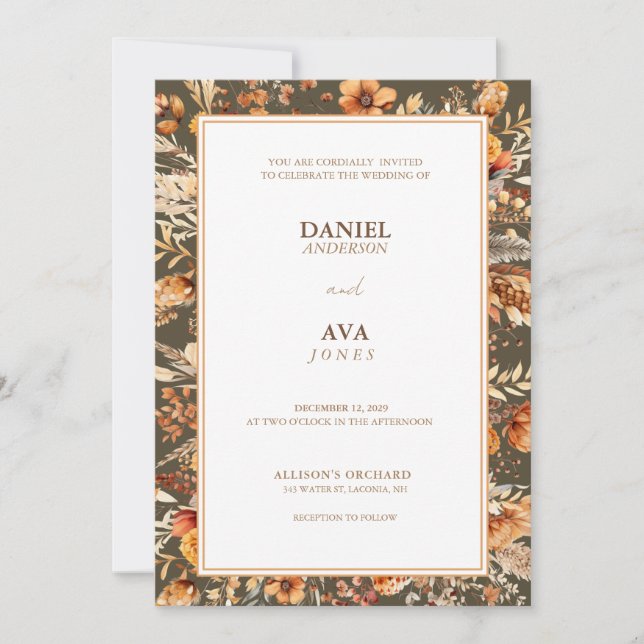 Traditional Earth Brown Elegance Invitation (Front)