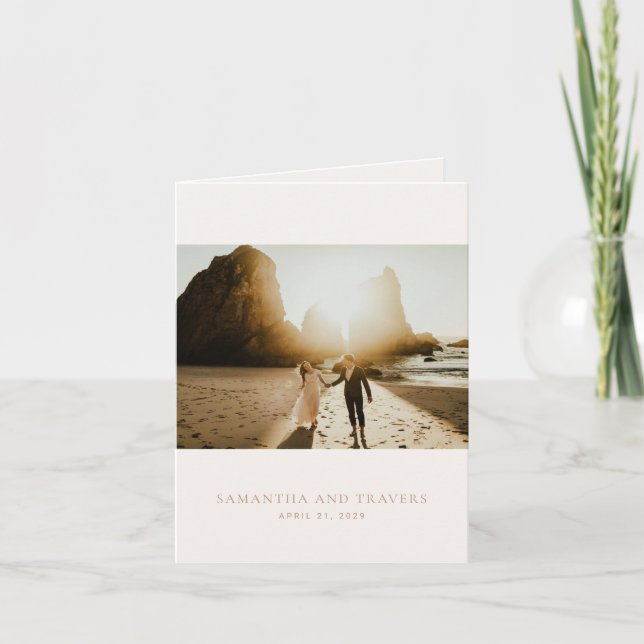 Traditional Earthy Neutral Elegant Wedding Thank You Card (Front)