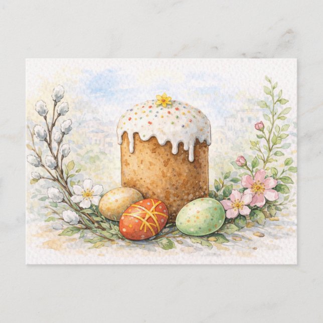 Traditional Easter Cake Watercolor Postcard (Front)