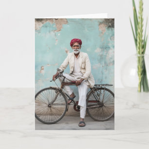 Traditional Elderly Indian Man Vintage Bicycle Invitation