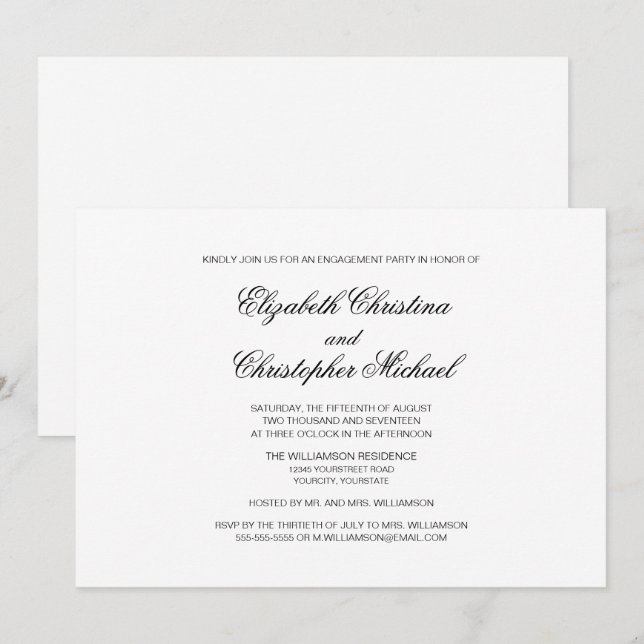 Traditional Elegance Black and White Engagement Invitation (Front/Back)
