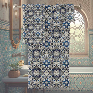 Traditional Elegance Blue & White Morrocan Tiles Bath Towel Set