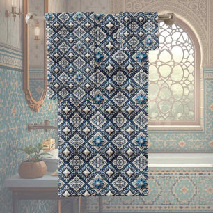 Traditional Elegance Blue & White Morrocan Tiles Bath Towel Set