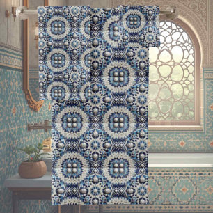 Traditional Elegance Blue & White Morrocan Tiles Bath Towel Set