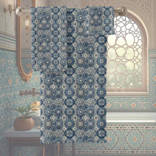Traditional Elegance Blue & White Morrocan Tiles Bath Towel Set