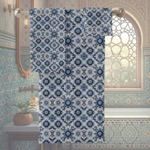 Traditional Elegance Blue & White Morrocan Tiles Bath Towel Set