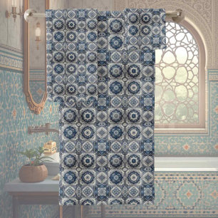 Traditional Elegance Blue & White Morrocan Tiles Bath Towel Set