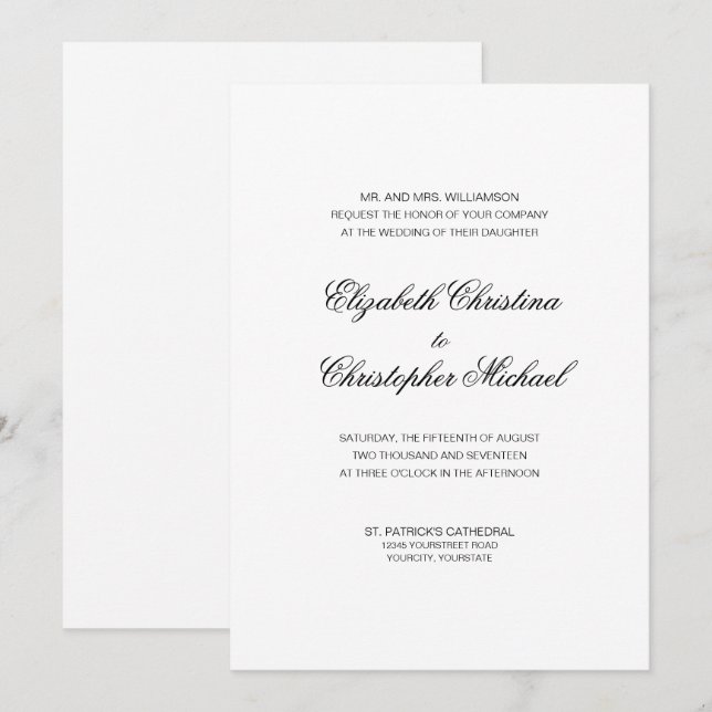 Traditional Elegance in Black and White (no rcptn) Invitation (Front/Back)