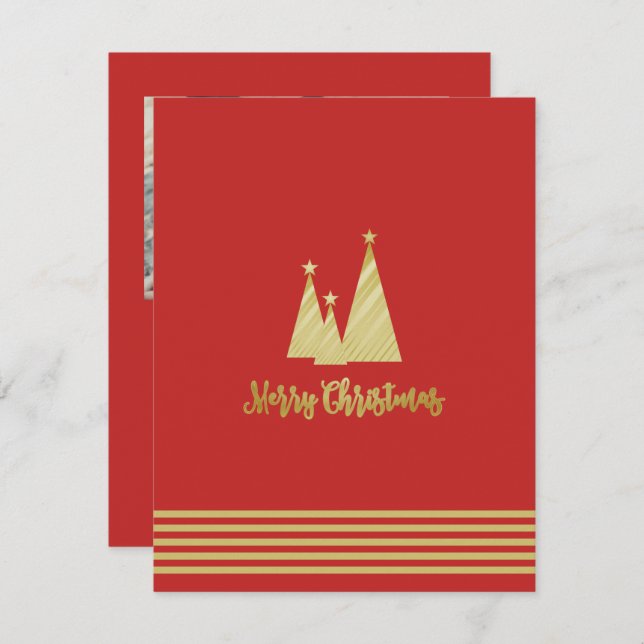Traditional & Elegant Golden Red Custom Photo  Holiday Card (Front/Back)