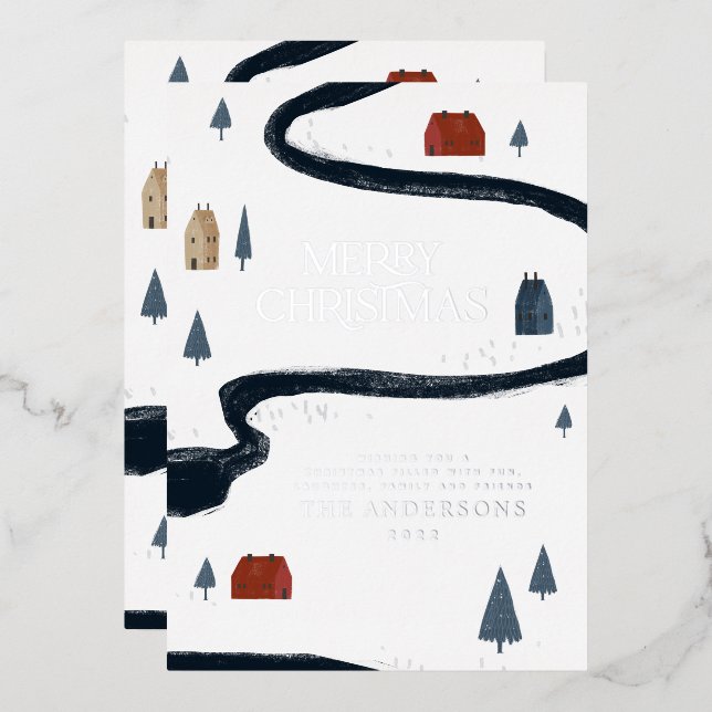 Traditional elegant rustic winter snow Christmas Foil Holiday Card (Front/Back)
