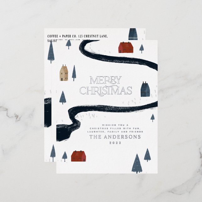 Traditional elegant rustic winter snow Christmas Foil Holiday Postcard (Front/Back)