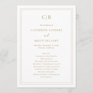 Traditional Elegant Simple Monogram Gold Wedding Programme