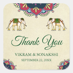 Traditional Elephants Indian Wedding Favor Sticker