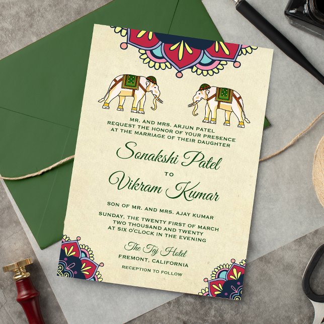 Traditional Elephants Indian Wedding Invitation (Creator Uploaded)