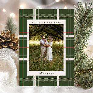 Traditional Elevated Plaid Cozy Cabin Forest Green Holiday Card