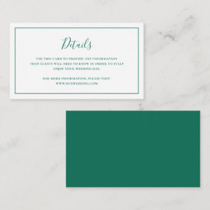Traditional Emerald Green Elegant Wedding Enclosure Card