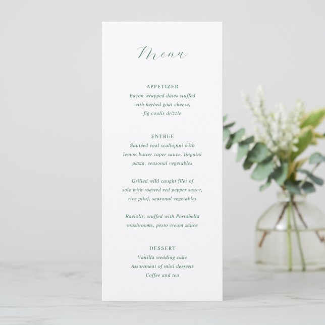 Traditional Emerald Green Elegant Wedding Menu (Standing Front)