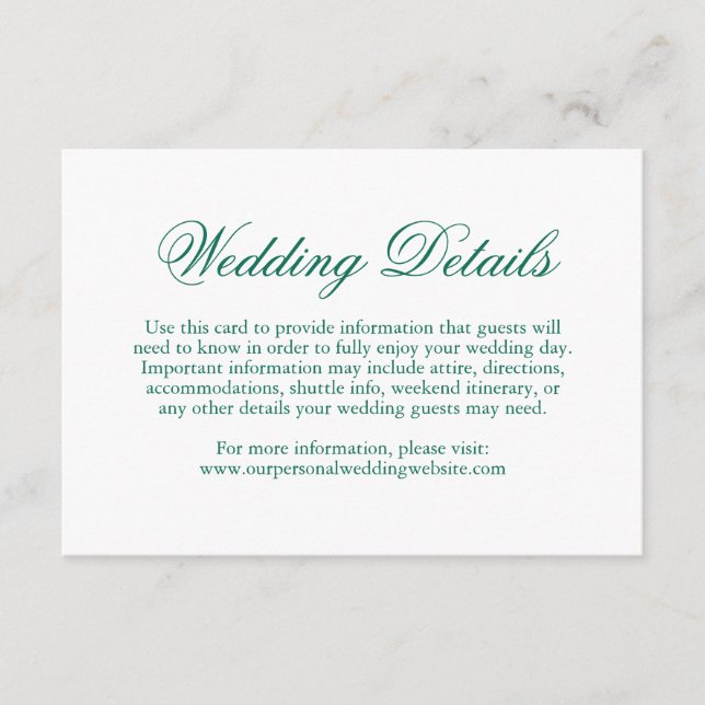 Traditional Emerald Green Formal Elegant Wedding Enclosure Card (Front)