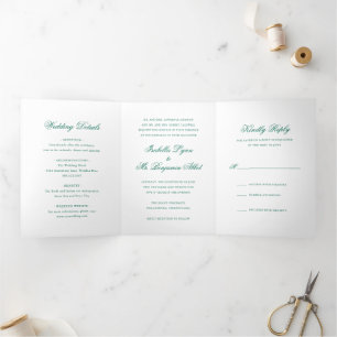 Traditional Emerald Green Formal Elegant Wedding Tri-Fold Invitation